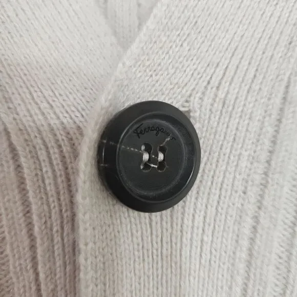 Salvatore Ferragamo Cashmere Cotton XO Cable Knit Stitch Cardigan Mens M Ivory - Picture 4 of 14